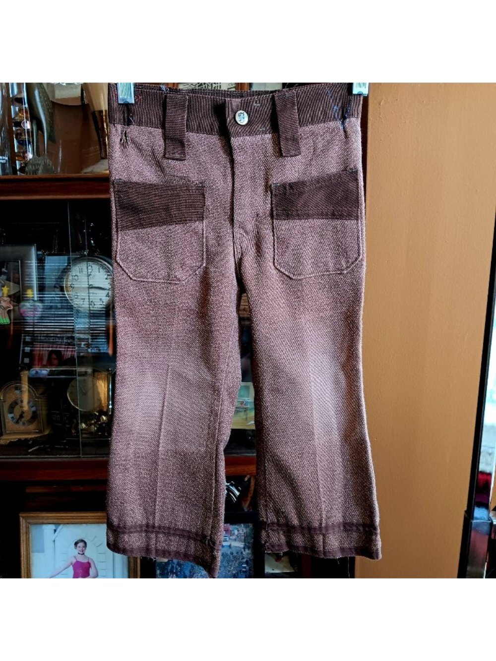 3T Vintage Farah Kids Brown 1970's Pants Contrast Pockets Hippy Distress